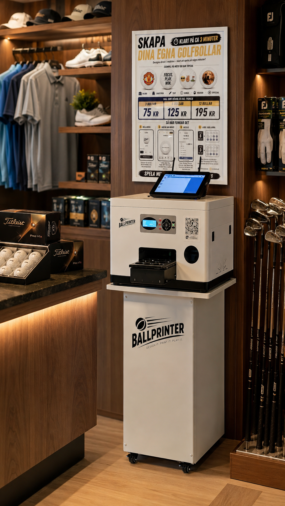 Ballprinter installerad i golfshopens miljö